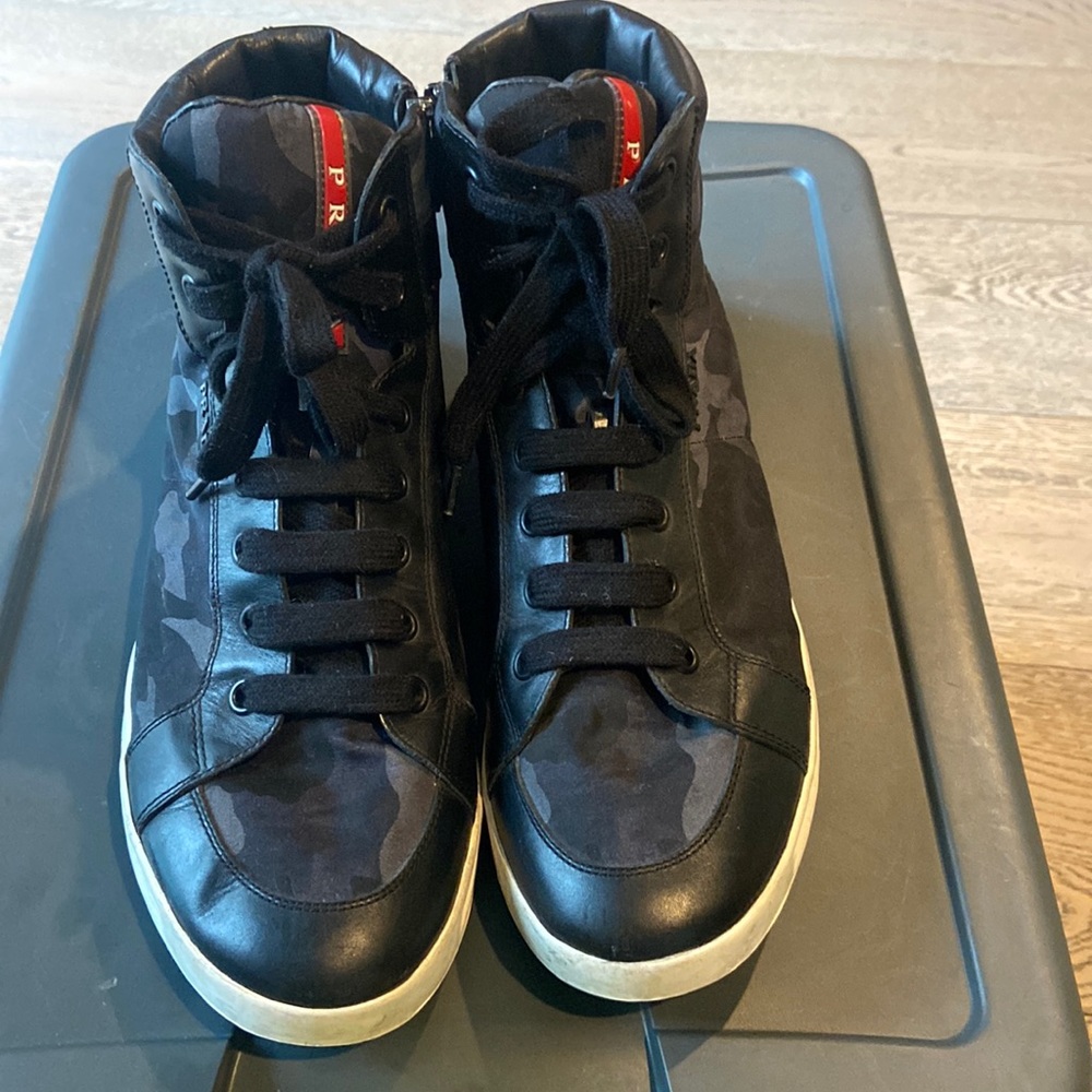 Preowned Prada sneakers high top shoes blackgrey camouflage men’s Prada size 11